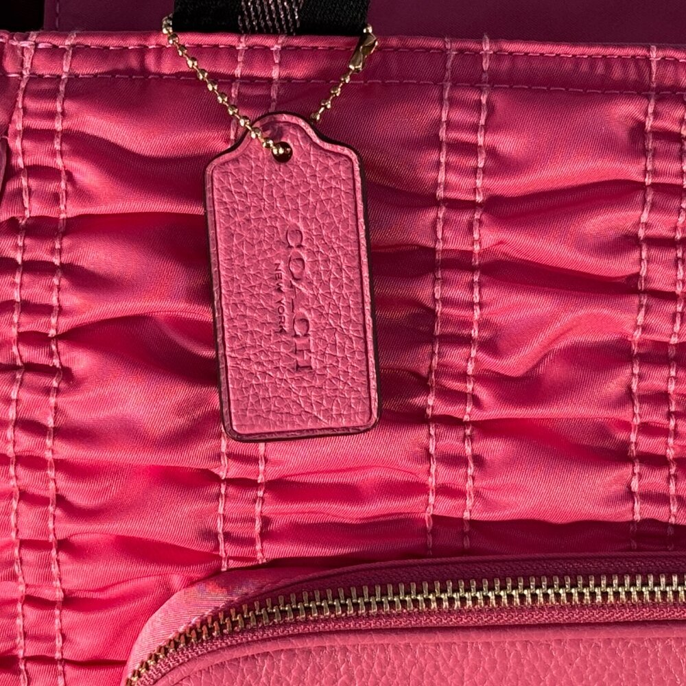 Coach C4093 Court Tote Shoulder Bag Confetti Pink Rouching Nylon w/Leather - Picture 4 of 15